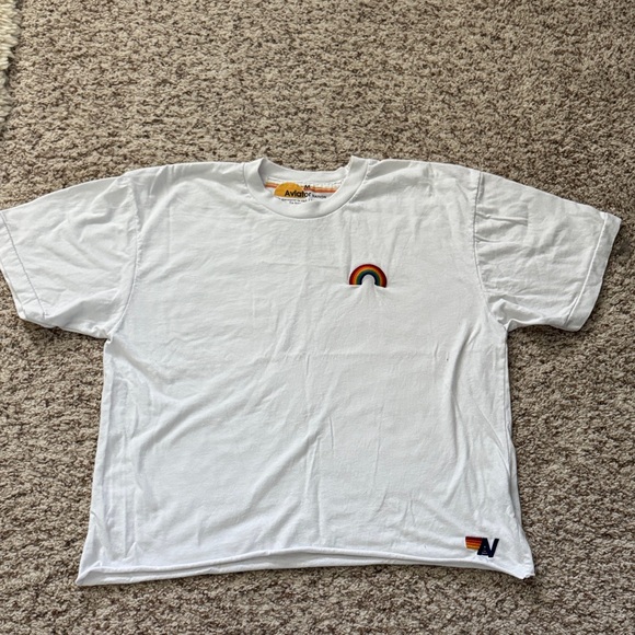 Aviator Nation White Tee with Rainbow Detail - Picture 1 of 4